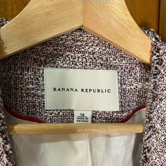 Banana Republic: Tweed Fringe Raw Edge Zip Up Business Blazer Jacket 14 (NWT) - Picture 6 of 9